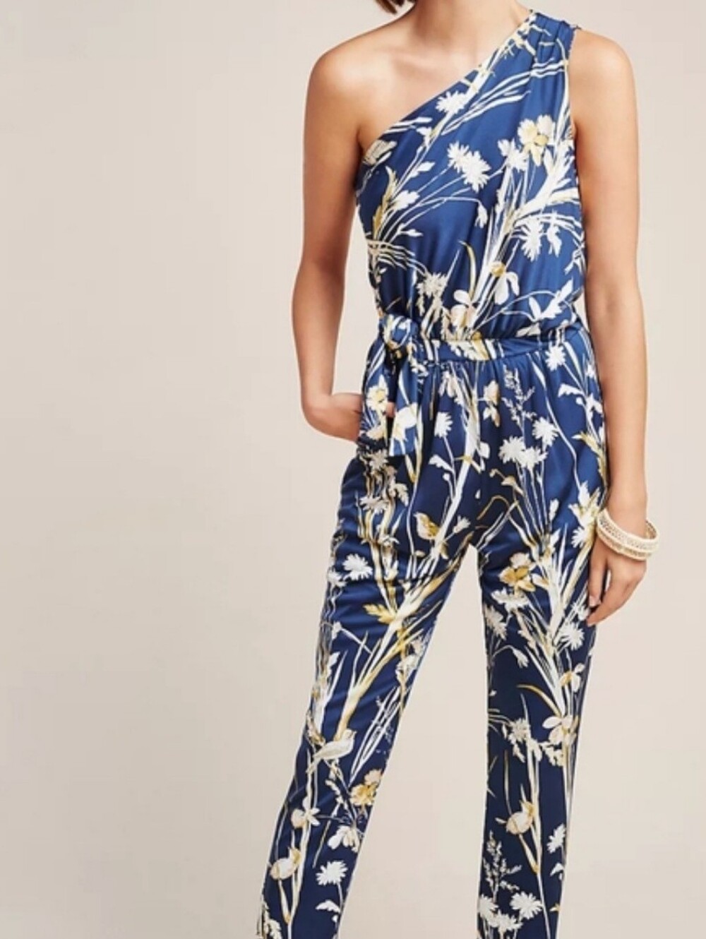 Maeve Anthropologie Keaton Floral One Shoulder Jumpsuit Small